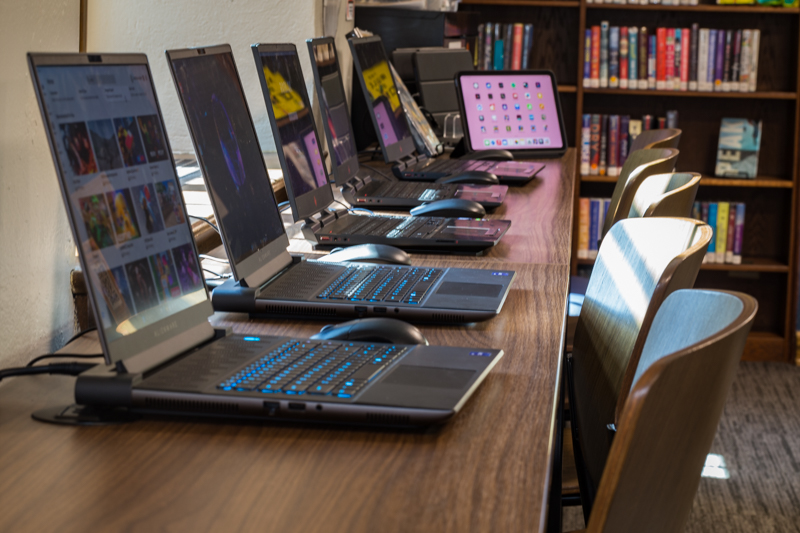 Laptops set up in the teen area