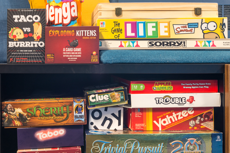 Shelves filled with board games