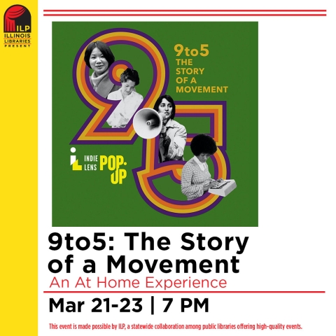 9 to 5: The Story of a Movement. Image has photos of multiple women from diverse backgrounds with the numbers 9 and 5.