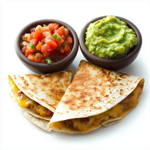 Quesadillas, guacamole, and salsa