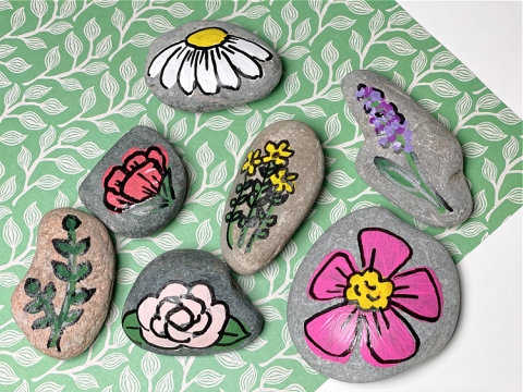 Flower painted rocks